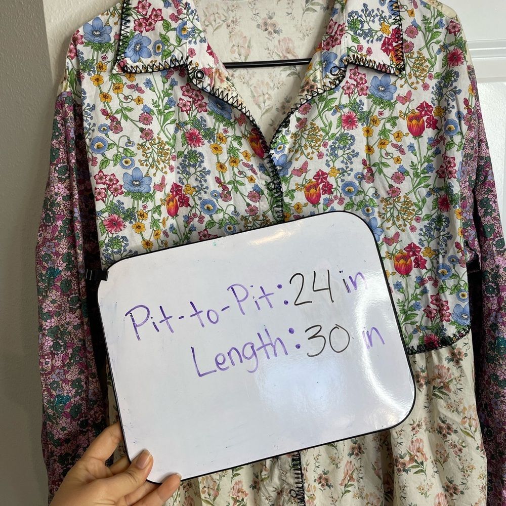 Vintage Inspired Oversized S Mixed Floral Patchwork Prairie Mini Dress - Picture 7 of 9
